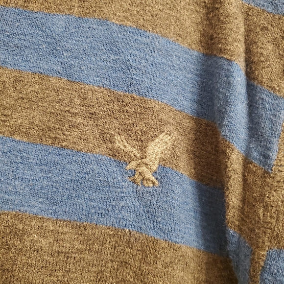 American Eagle Outfitters Mens Striped Sweater Extra Large Blue Dark Gray V Neck - Picture 2 of 6